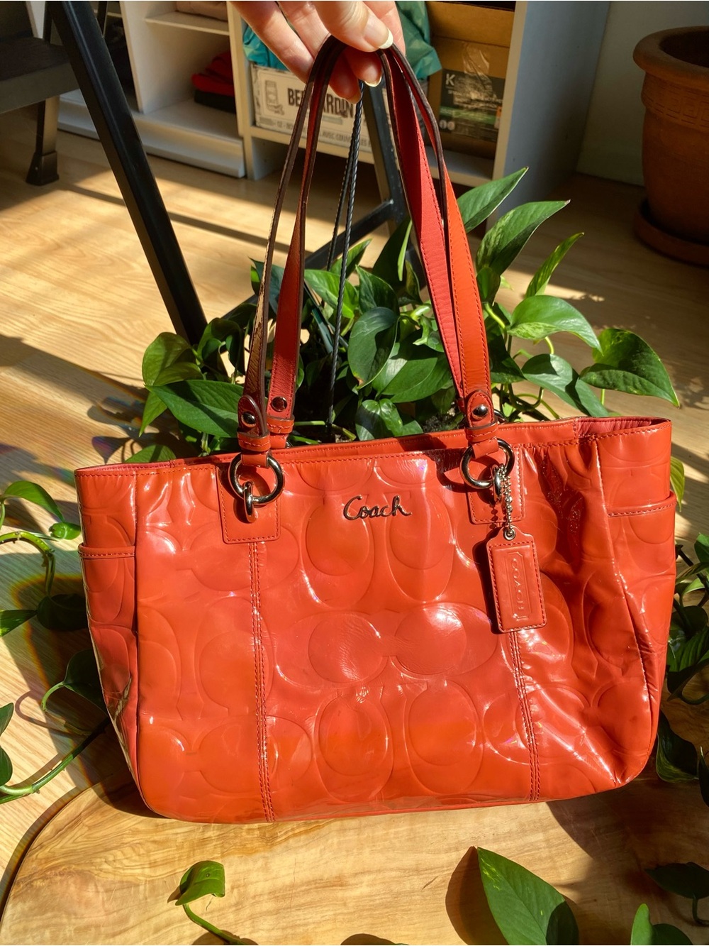 🍂🍁 Vintage Coach Patent Leather Tote in Orange Y2K Fall Autumn Luxury Handbag